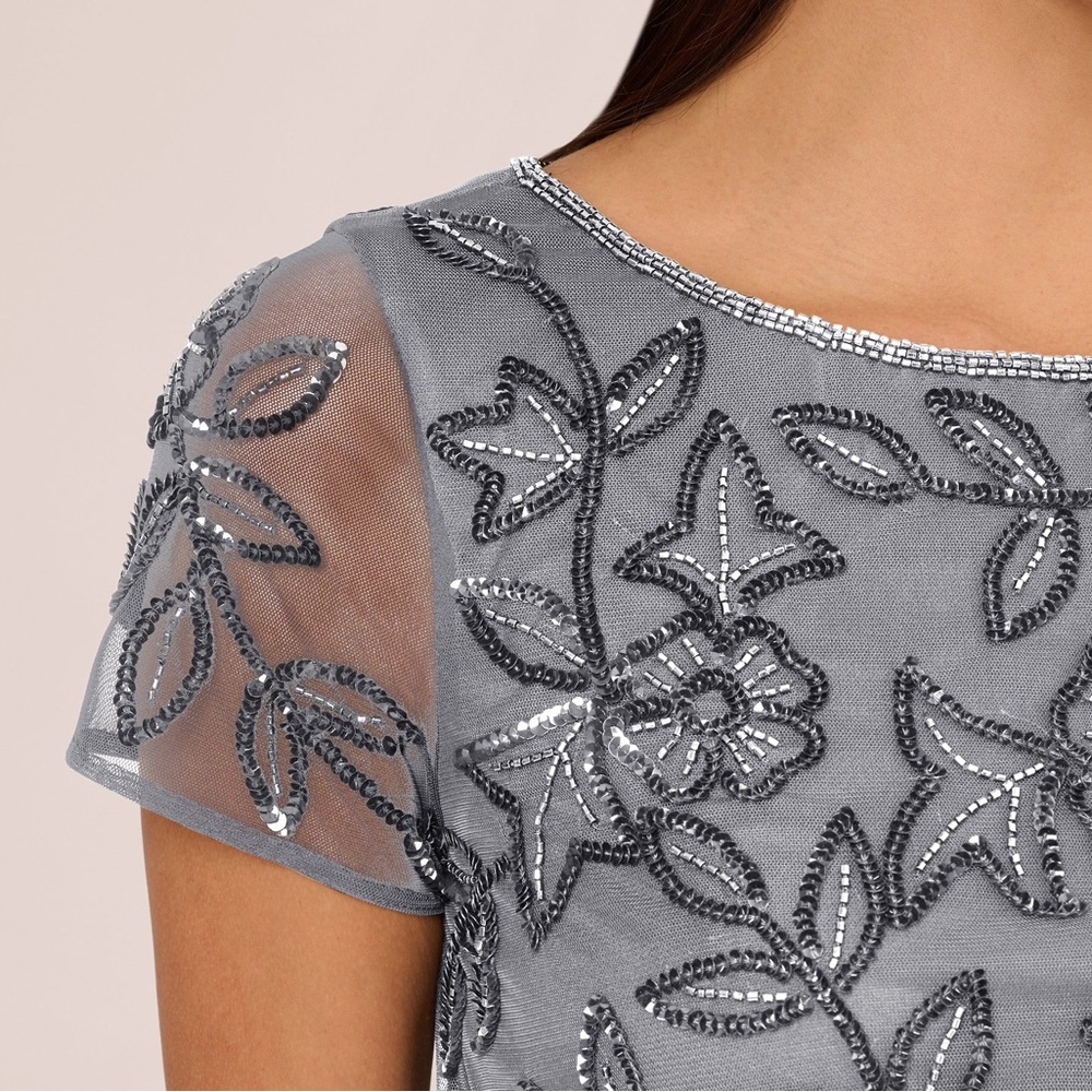 Adrianna Papell SZ 22W NWT Beaded Mesh Evening Gown MOB Short Sleeve Elegant MOG - Picture 4 of 16